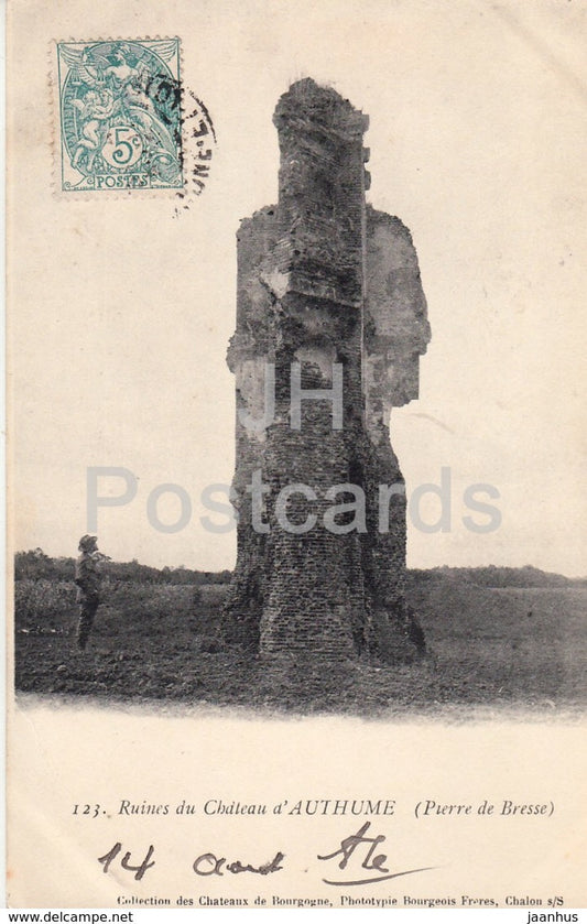 Ruines du Chateau d'Authume - Pierre de Bresse - 123 - castle ruins - old postcard - France - used