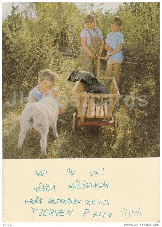 movie Tjorven , Batsman och Moses - children - sheep - seal - Sweden - unused - JH Postcards