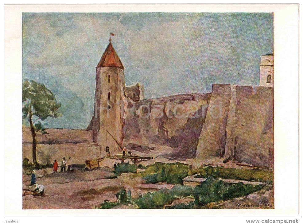 painting by M. Konchalovsky - The Dovmontov-Town - russian art - unused - JH Postcards