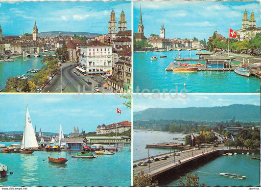 Zurich - sailing boat - bridge - multiview - Switzerland - unused - JH Postcards