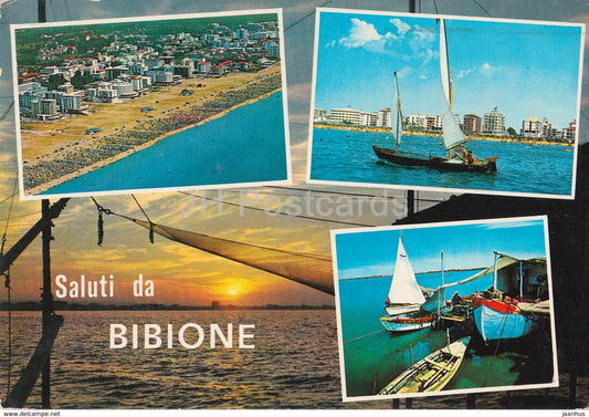 Saluti da Bibione - dall'Aereo - beach - sailing boat - Italy - 1977 - used - JH Postcards