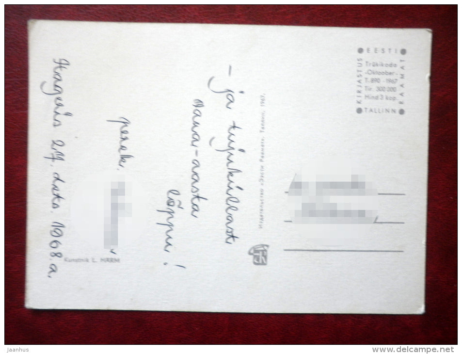 New Year Greeting card - by L. Härm - apples - candle - candies - 1967 - Estonia USSR - used - JH Postcards