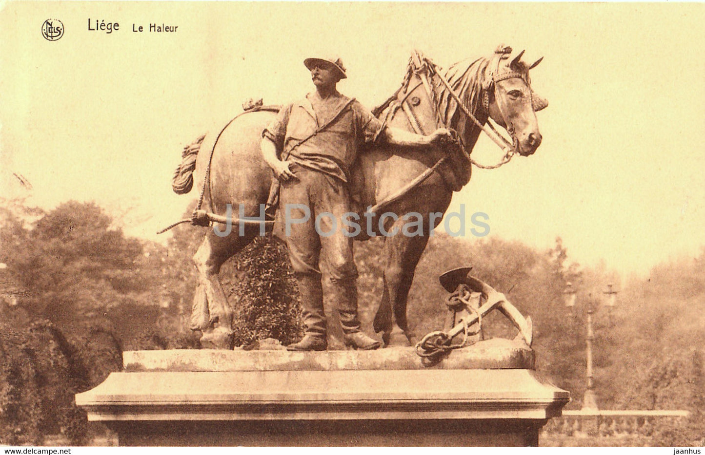 Liege - Le Haleur - monument - horse - old postcard - Belgium - used - JH Postcards
