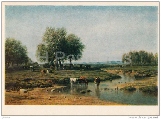 painting by M. Klodt - Herd at the River , 1869 - Russian art - 1973 - Russia USSR - unused - JH Postcards