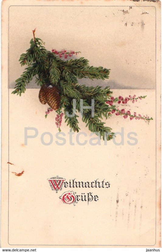 Christmas Greeting Card - Weihnachts Grusse - fir branch - Bayern - M S i B 1391 - old postcard - 1917 - Germany - used - JH Postcards