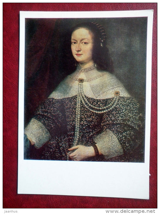 painting by Justus Susterman , Portrait of a Lady wearing Pearls - flemish art - unused - JH Postcards