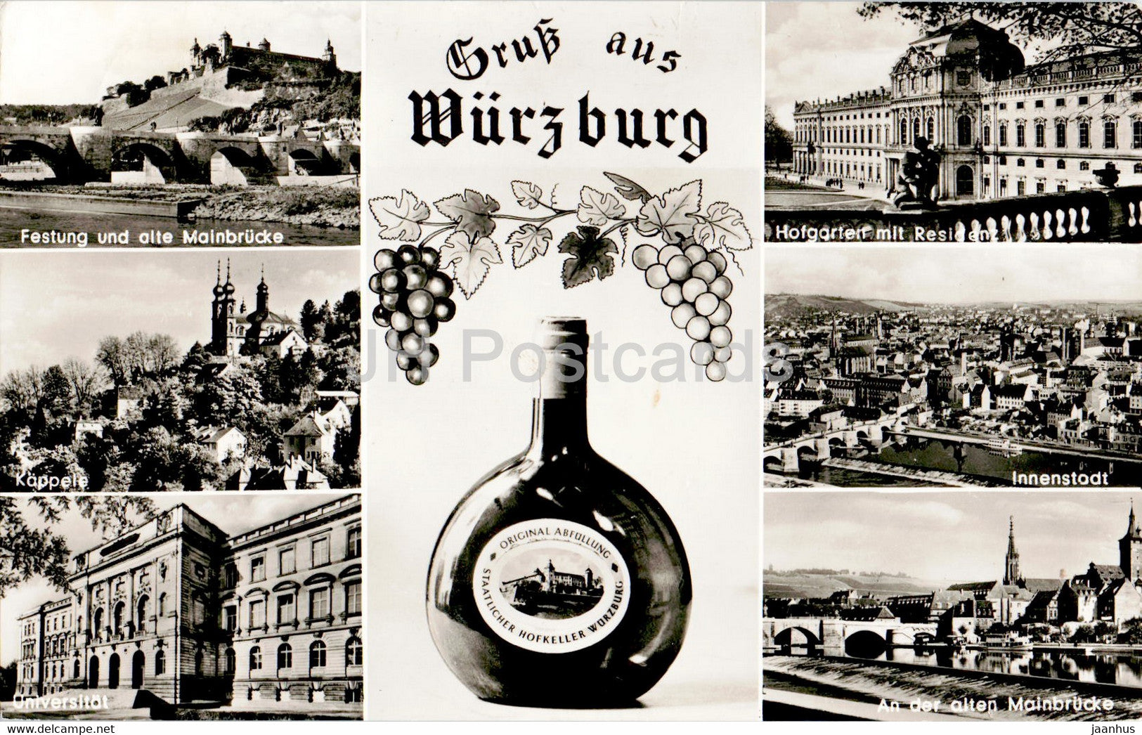 Gruss aus Wurzburg - Festung - Universitat - Innenstadt - Hofgarten - 1962 - Germany - used - JH Postcards