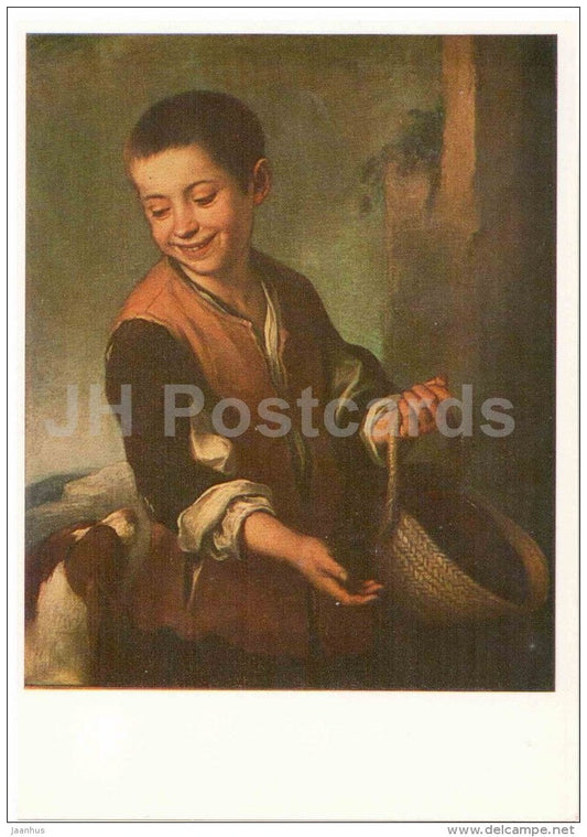 painting by Bartolome Esteban Murillo - Boy with a dog , 1650s - spanish art - Russia USSR - unused - JH Postcards