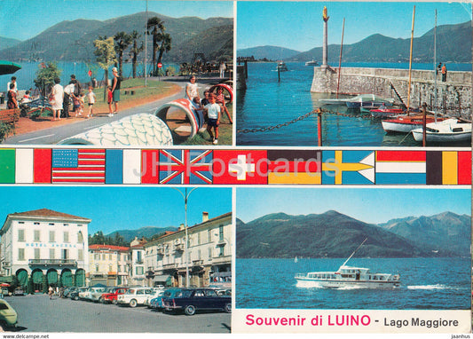 Souvenir di Luino - Lago Maggiore - car - boat - multiview - 1980 - Italy - Italia - used - JH Postcards