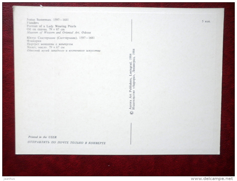 painting by Justus Susterman , Portrait of a Lady wearing Pearls - flemish art - unused - JH Postcards