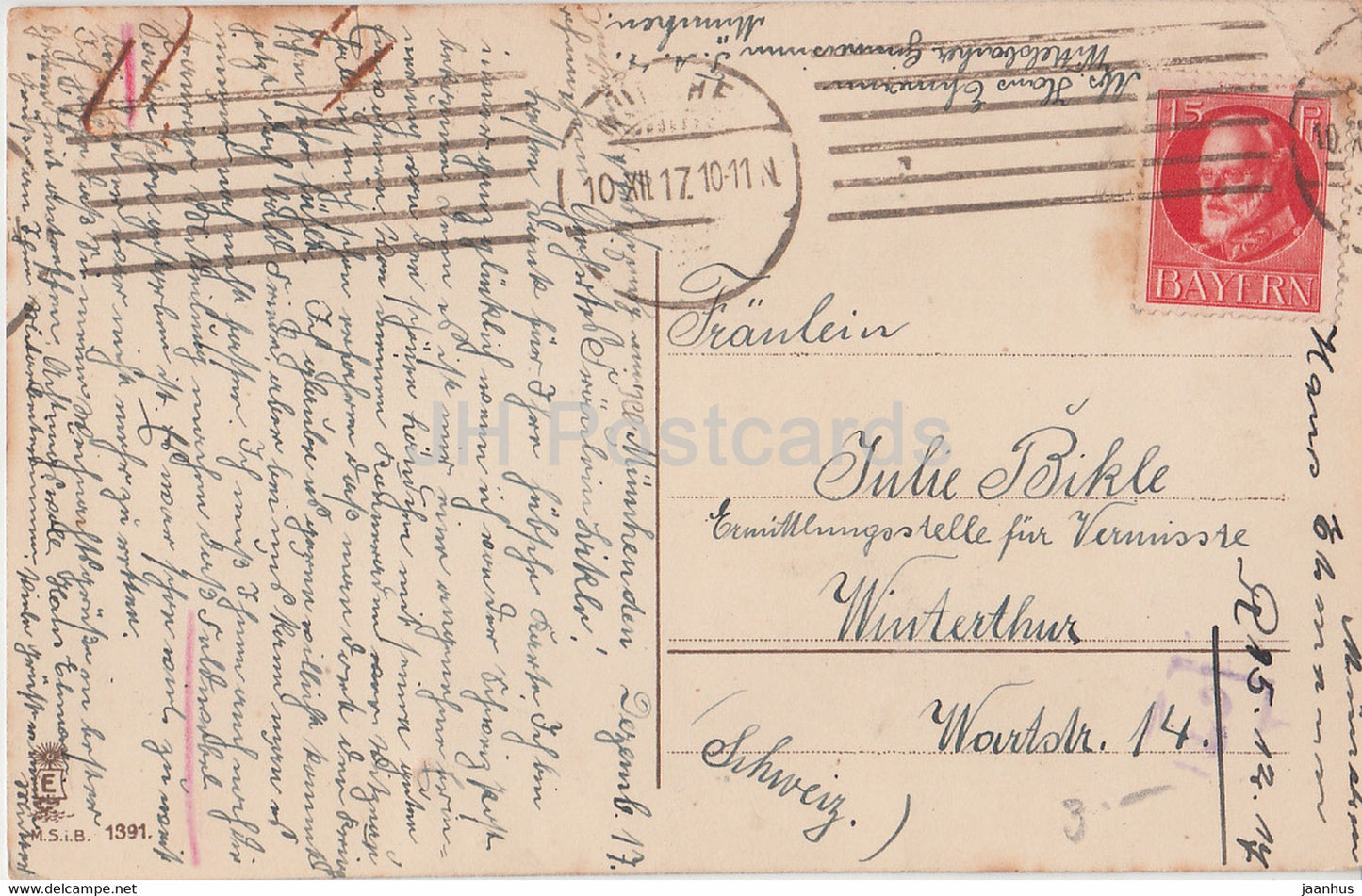 Carte de vœux de Noël - Weihnachts Grusse - branche de sapin - Bayern - MS i B 1391 - carte postale ancienne - 1917 - Allemagne - utilisé