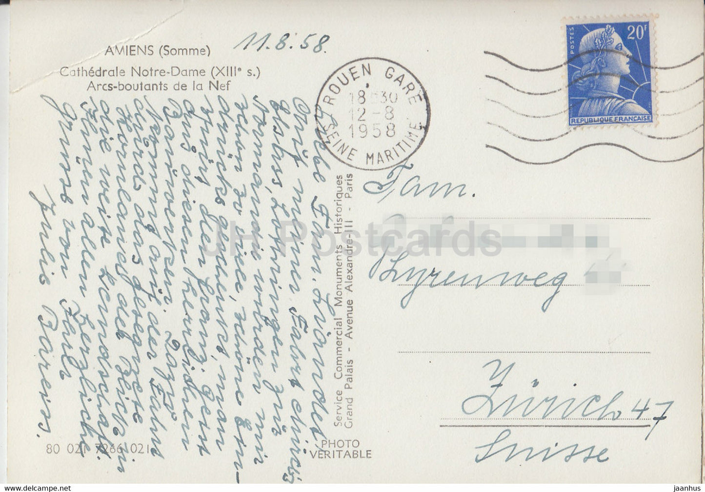 Amiens - Somme - Cathédrale Notre Dame - Arcs boutants de la Nef - carte postale ancienne - 1958 - France - occasion