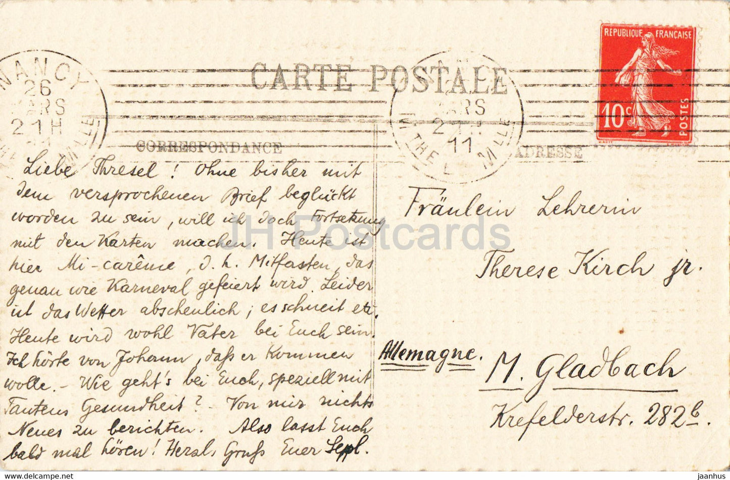 Nancy - L'Arc de Triomphe - 30 - carte postale ancienne - 1911 - France - occasion