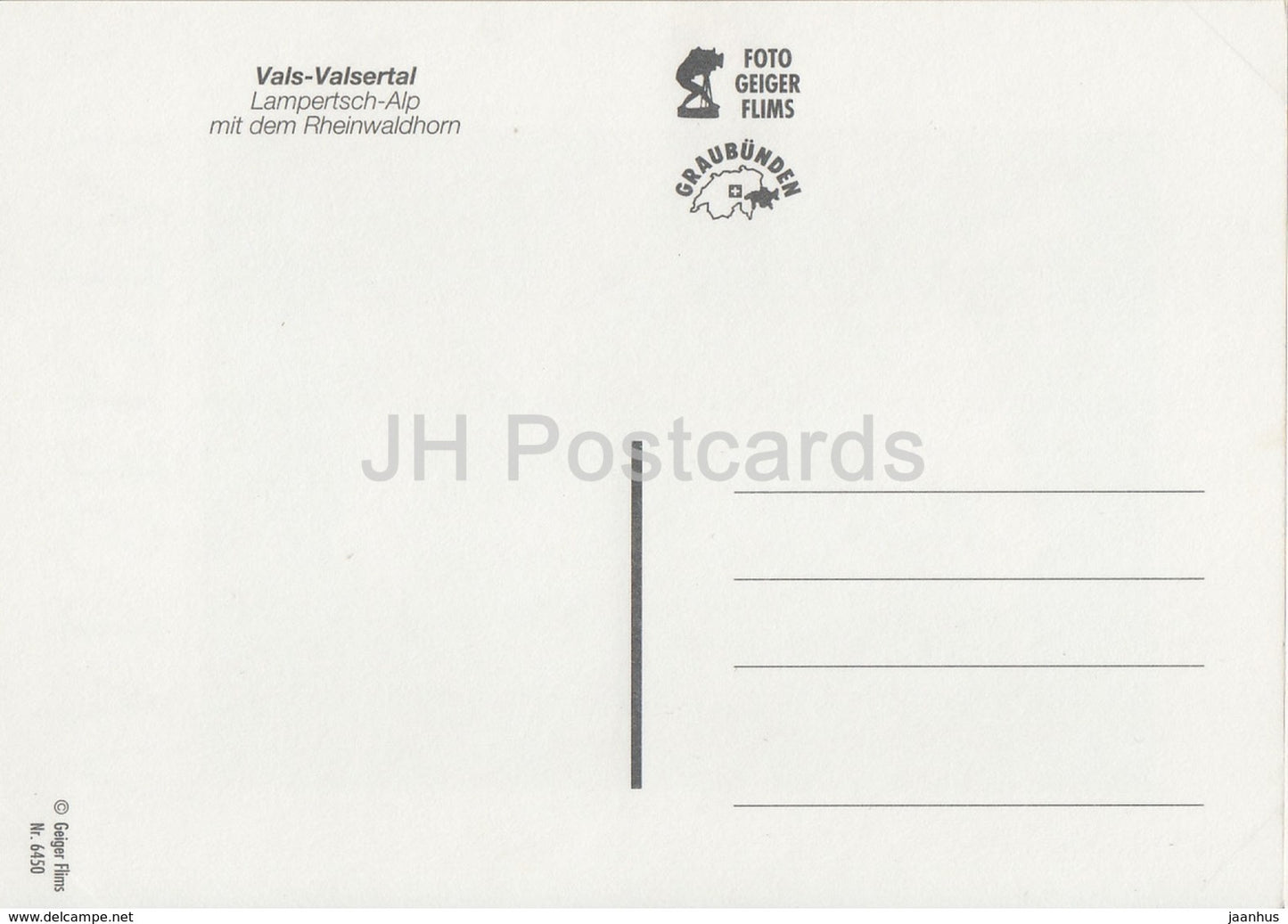 Vals Valsertal - Lampertsch Alp mit dem Rheinwaldhorn - 6450 - Suisse - inutilisé