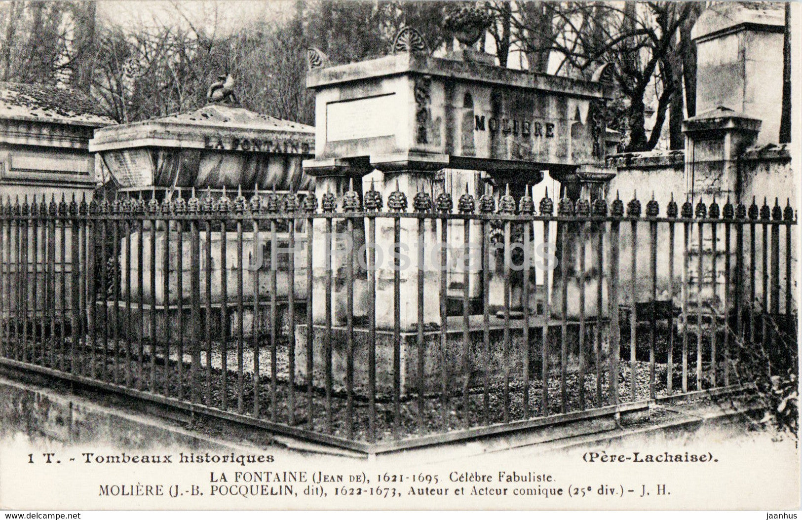 Paris - Tombeaux Historiques - La Fontaine - Moliere - grave - old postcard - France - unused - JH Postcards