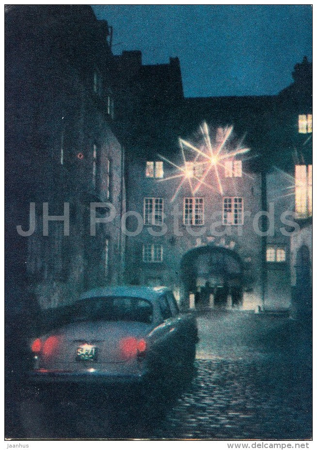 Swedish Gate - car Volga - Riga - old postcard - Latvia USSR - unused - JH Postcards