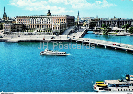 Stockholm - Kungl Slottet och Riksdagshuset - The Royal Palace and the Riksdag House - boat - Sweden - unused - JH Postcards