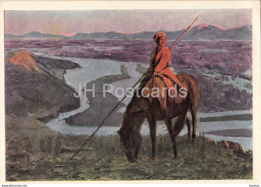 painting by A. Stroganov - The Last Ray - horse - Mongolian art - 1966 - Russia USSR - unused - JH Postcards