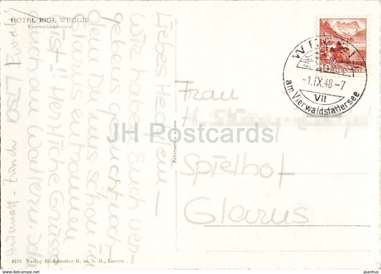 Hôtel Rigi - Weggis - Vierwaldstattersee - 9163 - carte postale ancienne - 1948 - Suisse - utilisé