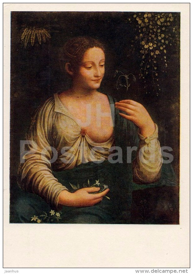 painting by Francesco Melzi - Portrait of a Woman - nude - naked - Italian art - 1956 - Russia USSR - unused - JH Postcards