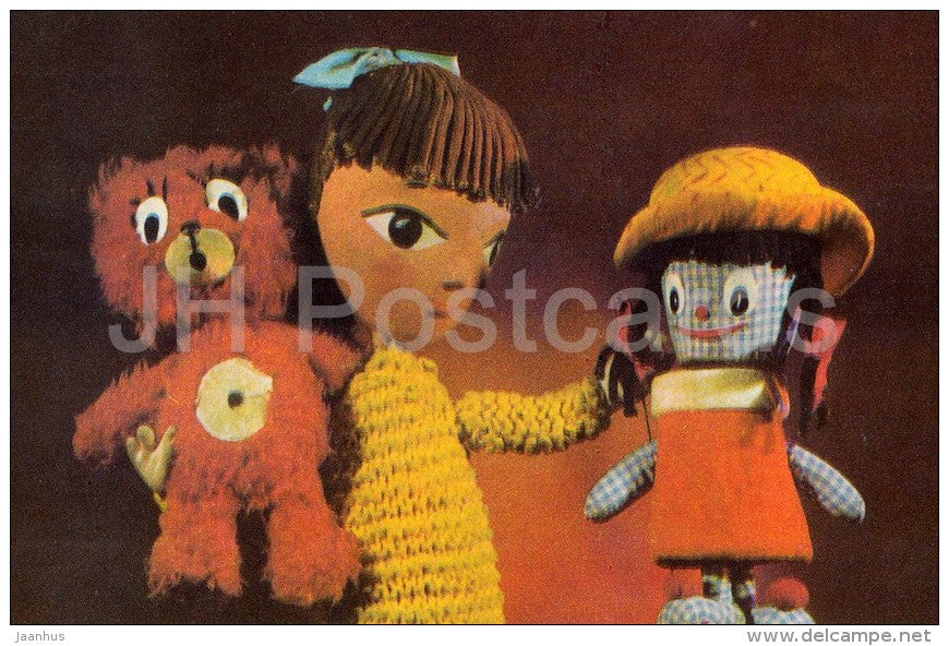 staging Detective Käpp - girl - teddybear - puppet - Estonian Puppetry performances - 1972 - Estonia USSR - unused - JH Postcards