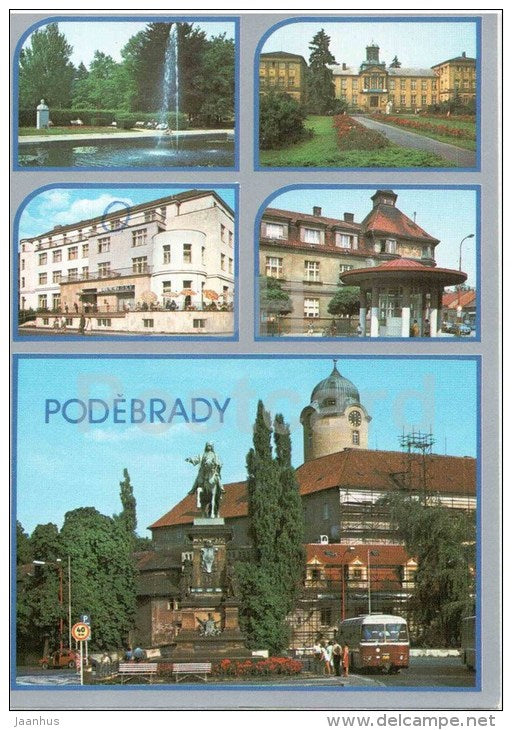 Podebrady - architecture - town views - bus - Czechoslovakia - Czech - used 1986 - JH Postcards