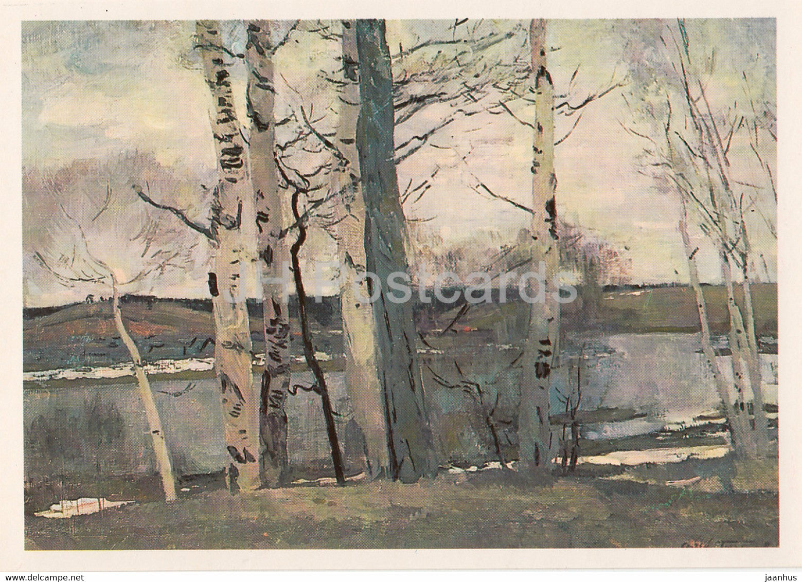 painting by S. Gerasimov - The ice has passed - Russian art - 1982 - Russia USSR - unused - JH Postcards