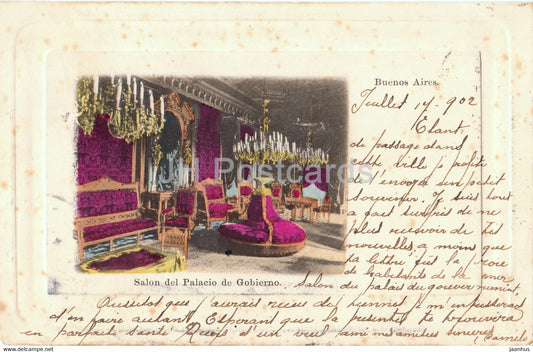 Buenos Aires - Salon del Palacio de Gobierno - old postcard - 1902 - Argentina - used - JH Postcards