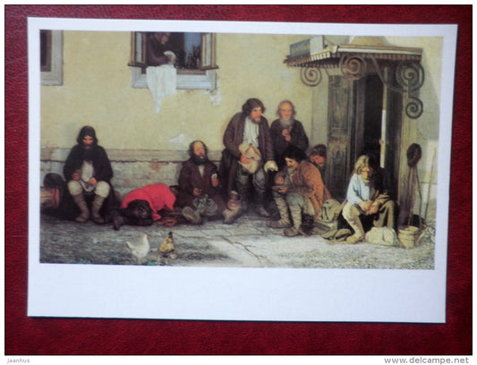 painting by Grigoriy Myasoyedov , District Council dinner , 1872 - chicken - russian art - unused - JH Postcards