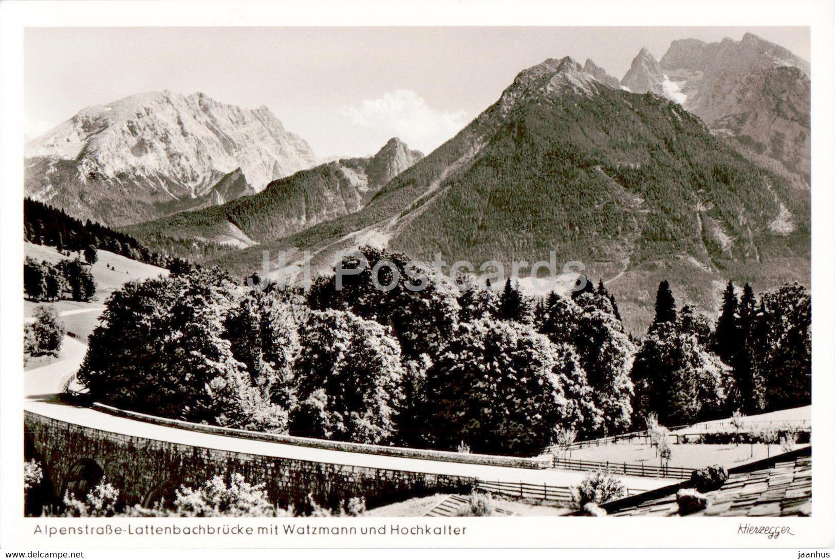 Alpenstrasse Lattenbachbrucke mit Watzmann und Hochkalter - old postcard - Germany - unused - JH Postcards