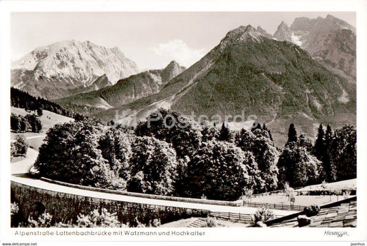 Alpenstrasse Lattenbachbrucke mit Watzmann und Hochkalter - old postcard - Germany - unused - JH Postcards