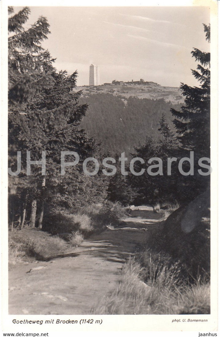 Goetheweg mit Brocken 1142 m - Brocken Hotel - 1209 - old postcard - 1940 - Germany - unused - JH Postcards