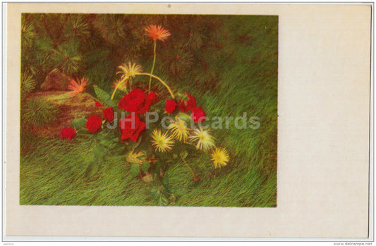 Basket With Flowers - flowers - 1975 - Estonia USSR - used - JH Postcards