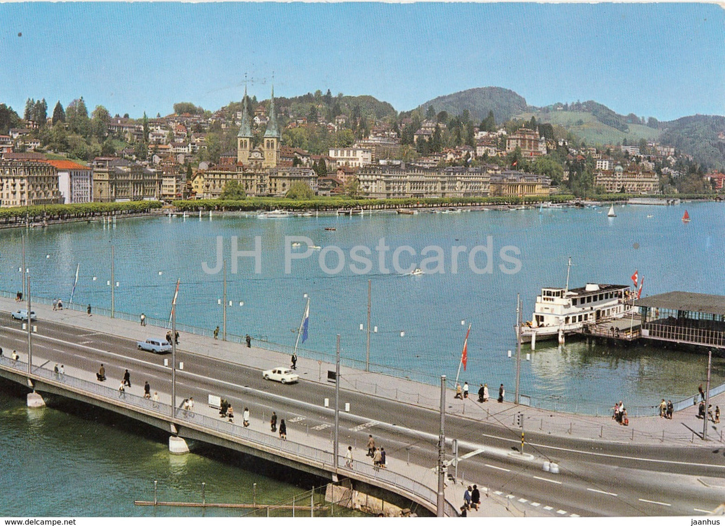 Lucerne - Luzern - Seebrucke mit Nationalquai - passenger boat - bridge - 1971 - Switzerland - used - JH Postcards
