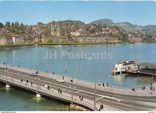 Lucerne - Luzern - Seebrucke mit Nationalquai - passenger boat - bridge - 1971 - Switzerland - used - JH Postcards