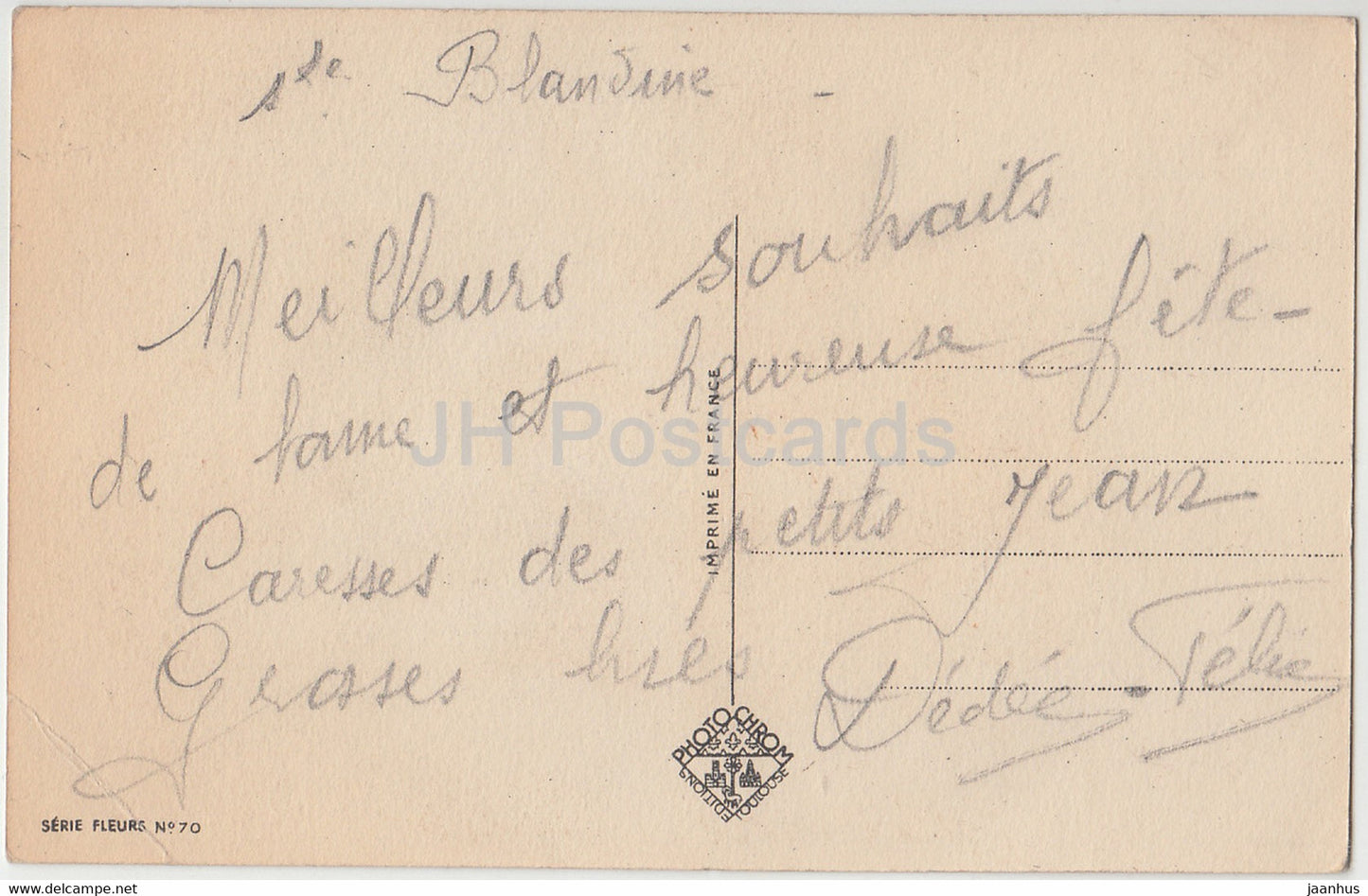 Birthday Greeting Card - Bonne Fete - flowers - tulips - Serie Fleurs - 70 - illustration - old postcard - France - used