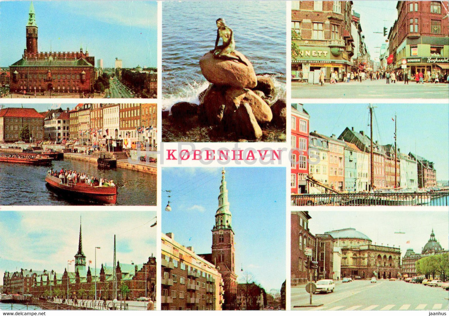 Copenhagen - Little Mermaid - boat - Town Hall - ciry views - multiview - Denmark - used - JH Postcards