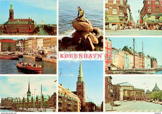 Copenhagen - Little Mermaid - boat - Town Hall - ciry views - multiview - Denmark - used - JH Postcards