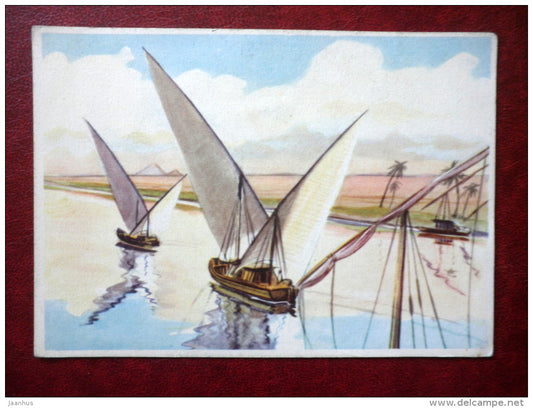 sailing boats on Nile river - palms - SANELLA BILDER - 1975 - Germany - unused - JH Postcards