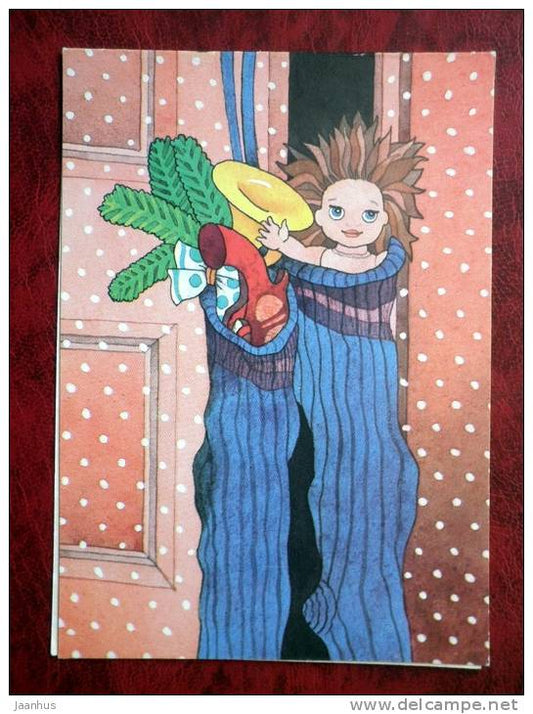 New Year - doll - 1988 - Estonia - USSR - unused - JH Postcards