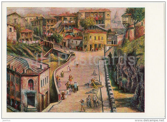 painting by Yelena Akhvlediani - Old Tbilisi , 1938 - Georgian art - 1984 - Russia USSR - unused - JH Postcards