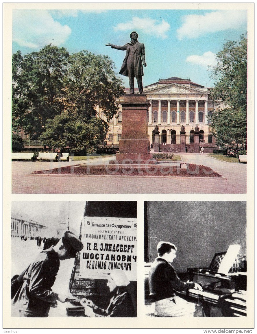 The Square of Arts - Pushkin monument - Leningrad - St. Petersburg - large format card - 1979 - Russia USSR - unused - JH Postcards
