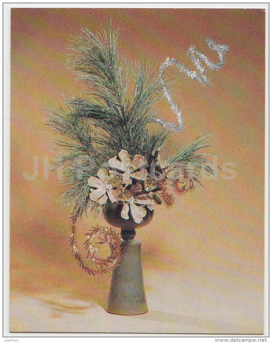 mini Birthday greeting card - composition - vase - 1989 - Russia USSR - unused - JH Postcards