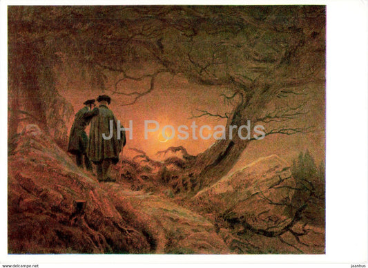 painting by Caspar David Friedrich - Zwei Manner in Betrachtung des Mondes - German art - Germany DDR - unused - JH Postcards