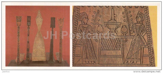 spinning wheel - tea drinking - handicraft - Yaroslavl motives - 1983 - Russia USSR - unused - JH Postcards