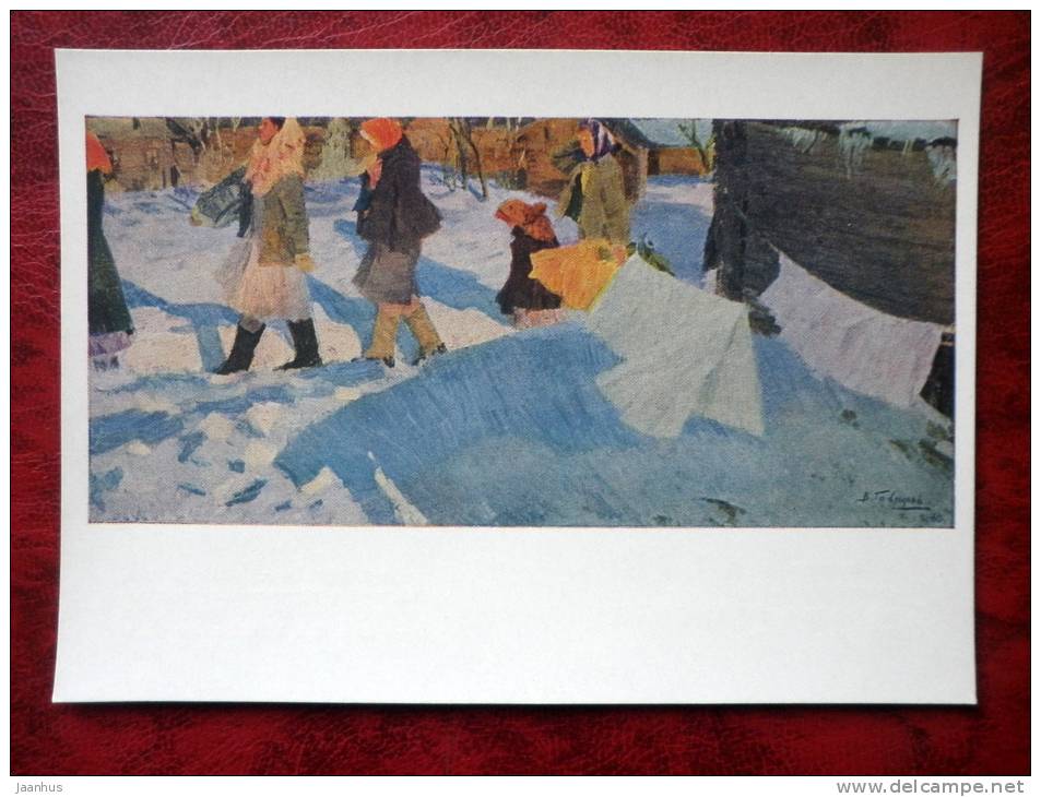 Painting by V. N. Gavrilov - joyful March , 1960 - russian art - unused - JH Postcards