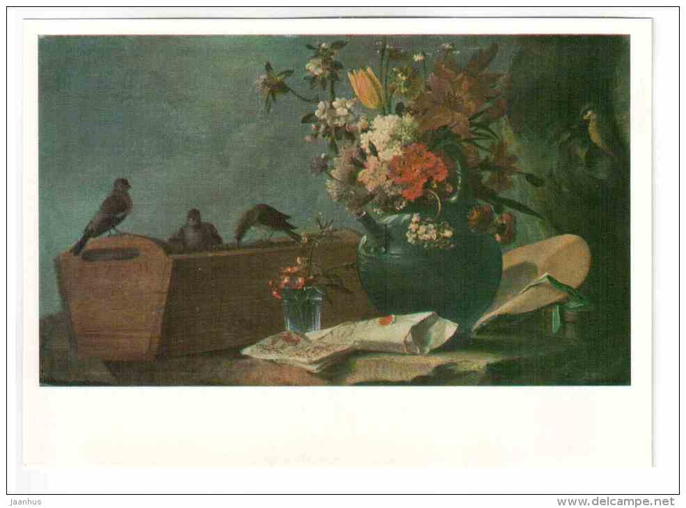painting by Charles White - Flowers and Birds , 1772 - british art - unused - JH Postcards