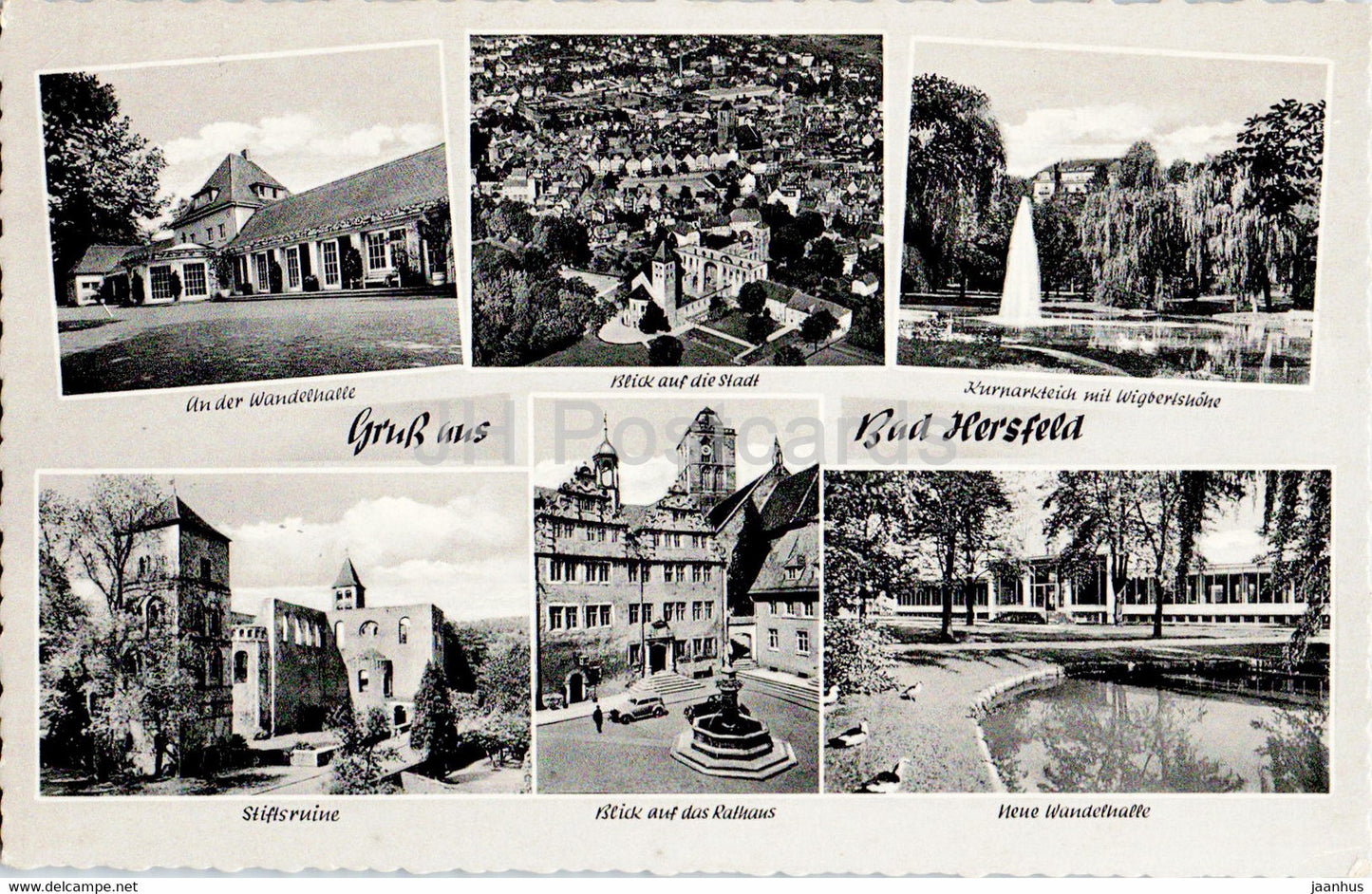 Gruss aus Bad Hersfeld - Wandelhalle - Kurparkteich - Stiftsruine - 1961 - Germany - used - JH Postcards