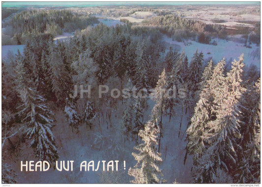 New Year Greeting Card - winter fores view - postal stationery - 1989 - Estonia USSR - used - JH Postcards