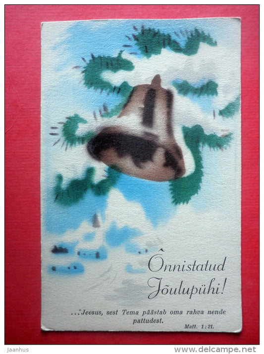 christmas greeting card - christmas bell - winter - circulated in Estonia 1930s - JH Postcards